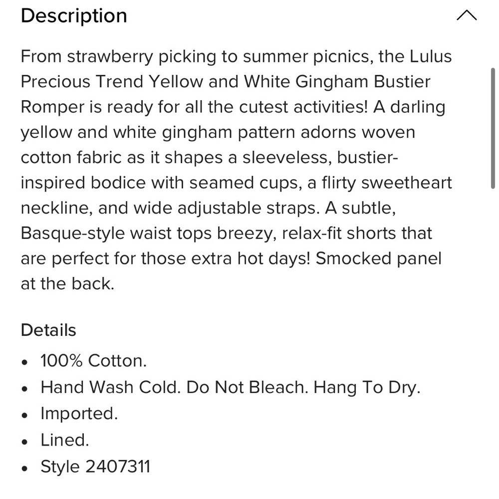Lulu’s Precious Trend Yellow and White Gingham Bustier Romper Size Small - Picture 2 of 14
